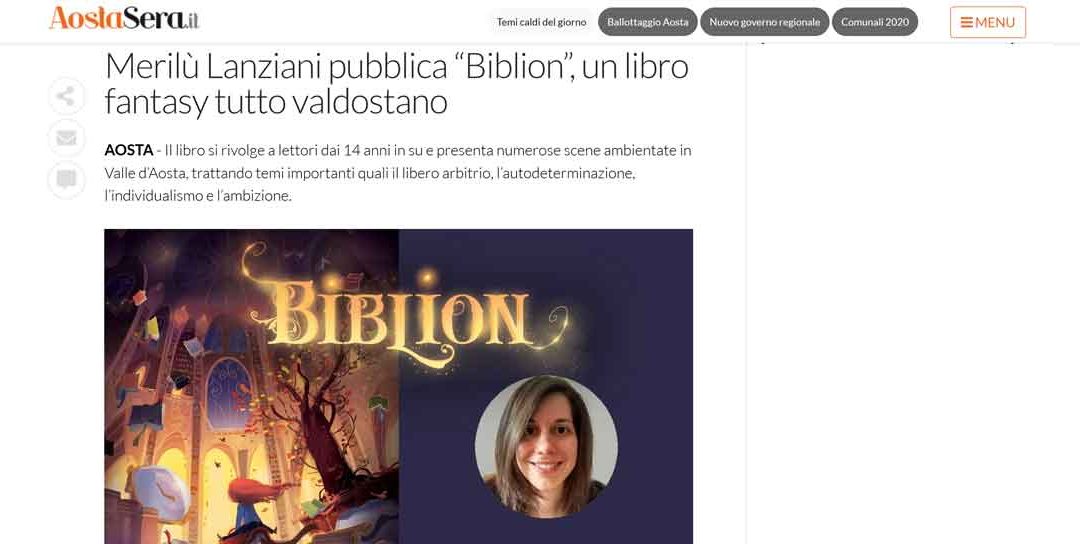 Merilù Lanziani pubblica “Biblion”, un libro fantasy tutto valdostano